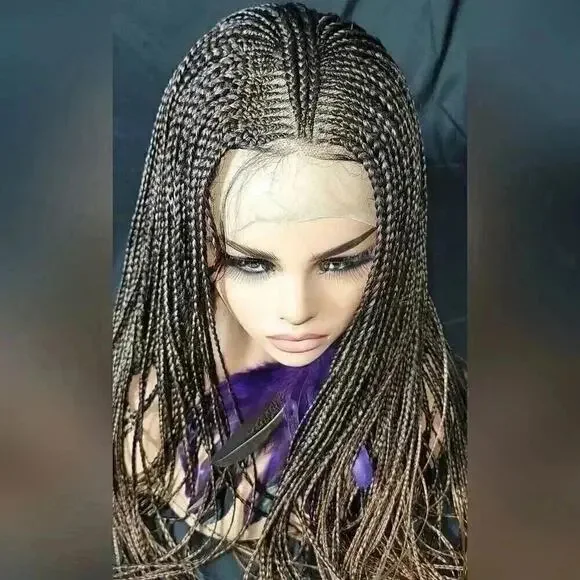 Premium Handmade Auburn Ombre Braided Wig with Box Braids & Cornrows - NWT - Picture 8 of 8